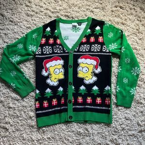 The SImpsons Santa Bart Ugly Christmas Cardigan Sweater Size Large EUC